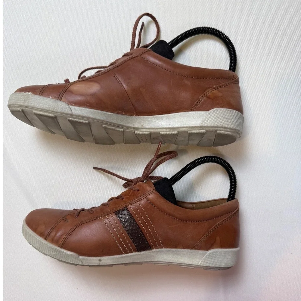 Ecco Mens Brown Leather Lace Up Sneakers‎ Shoes Cognac Size 39